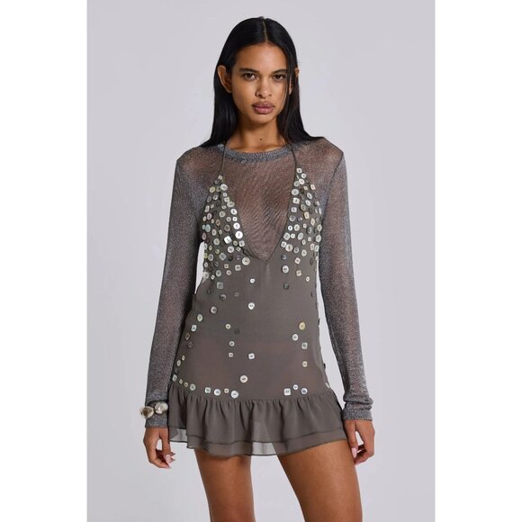 Jaded London Layered Mini Dress in Grey  New Womens Sheer Halter - Picture 13 of 17